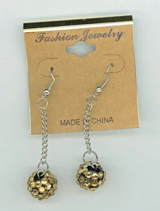 Dangle Earrings 2 1/2" drop Crystal Ball 1/2" W Fish Hook B2-B1 - Picture 1 of 2