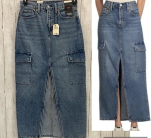 Levi's Premium Women's Ankle Denim Column Cargo Skirt, Size 27 Medium Wash Blue - Picture 1 of 22