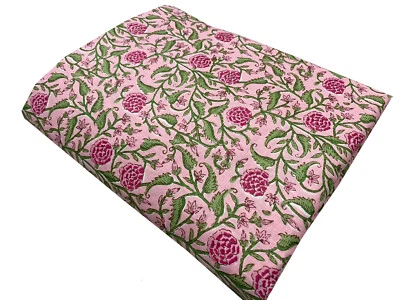 3 Yard Indian Cotton Peach Floral Print Fabric Handmade Décor Hand Block Fabric - Image 1 of 4