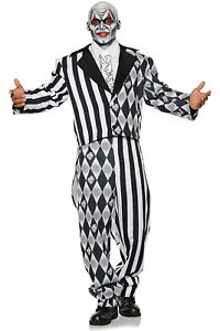 Sinister Harlequin Two Tone Tuxedo Halloween Clown Circus Costume Adult Men
