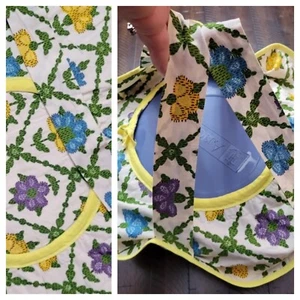 Cazuela portadora vintage de tela con estampado floral amarillo/azul/púrpura/verde - Imagen 1 de 8