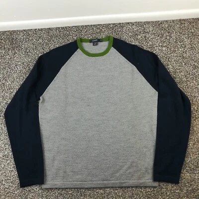 Vintage J Crew Sweater Merino Wool Crewneck Raglan Gray Blue Mens Medium *Flaw - Image 1 of 4
