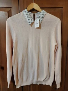 J.Crew Sweater Pink Polka Dot Collar Long Sleeve Knit Cotton Med E - Bild 1 von 8