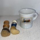 Vintage Avon Railroad Train Shaving Mug Cup Milk Glass Collectible Two Brushes