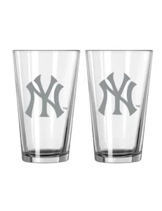 New York Yankees Frost Design Pint Glass Set of 2 [NEW] MLB Drink Cup Mug 16oz - Picture 1 of 1