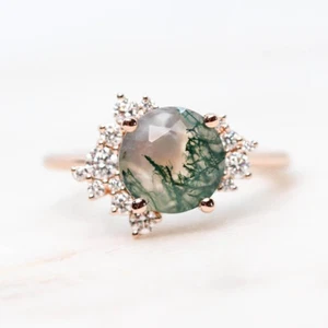 vintage moss agate ring for women moss agate 925 sterling silver ring for her - Picture 1 of 6