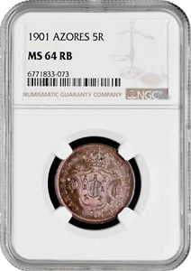 Azores 5 reis 1901, NGC MS64 RB, "Portuguese Administration (1848 - 1901)" - Picture 1 of 2