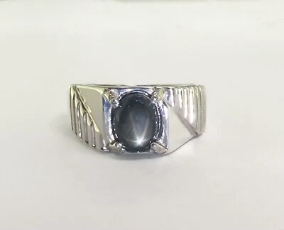 Anillo de plata esterlina con zafiro estrella negro ovalado de 8,5 x 6,5 mm para hombre talla 10 Foto 1 de 3