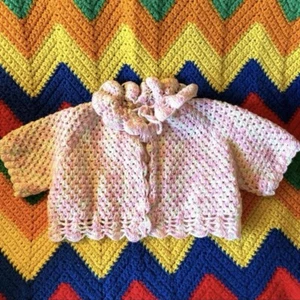 Handmade Knitted Crocheted Girls Cropped Shrug Short Sleeve Sweater Sz 7-10  - Picture 1 of 3