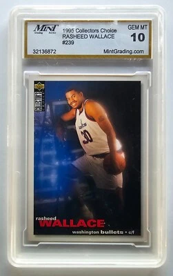 Rasheed Wallace ROOKIE Graded 10 Gem Mint 1995 Collectors Choice Card #239 RC - Image 1 of 3