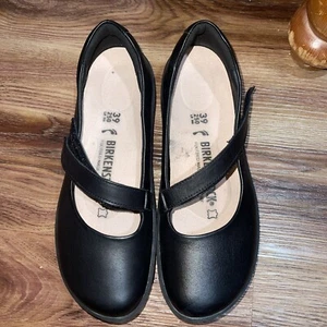 Birkenstock Lora Women's Mary Jane Leather Flat Shoes Black Size 39 EUC - Picture 1 of 5