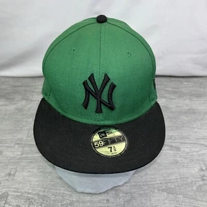 New York Yankees Cap Hat Fitted 7 3/8 New Era Green Black Wool MLB 59Fifty VTG - Picture 1 of 16