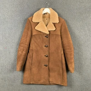 Vintage Lammfellmantel Damen M braun lange Jacke Leder Lammfell gefüttert - Bild 1 von 10