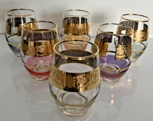 Bohemia Glass Set of 6 Harlequin Gold Gilt Tumblers Vintage Czech - Picture 1 of 7