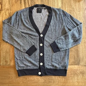Hugo Boss Cardigan Tailored Knit Linen Silk Cotton Blend Navy Men’s XL Slim Fit - Picture 1 of 18