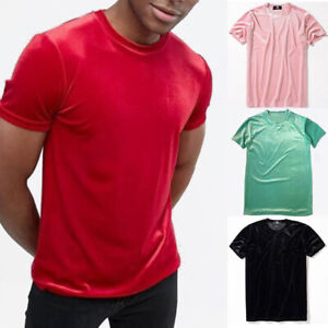 Fashion Unisex Men Velvet Top Tee Shirt Velour T-Shirt Short Sleeve Casual Retro