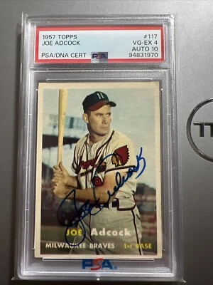 Joe Adcock PSA DNA Vintage Signed 1957 Topps Autograph PSA 10 Auto PSA 4 Card - Image 1 of 4