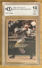 2000 Just Imagine Gold Alfonso Soriano Baseball Card #193 Yankees Graded BCCG 10
