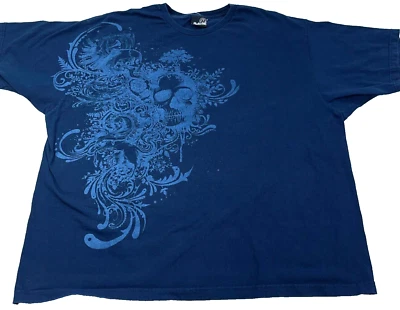 Vintage Hybird Shirt Men XXL Blue TeeY2K 00s Cyber Skull Mall Punk Skate Navy - Image 1 of 4
