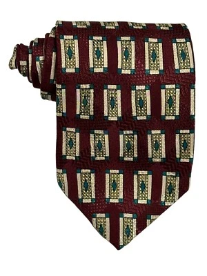 Corbata Harve Benard 100 % seda para hombre diseñador geométrica borgoña 58" x 3,75" Foto 1 de 3