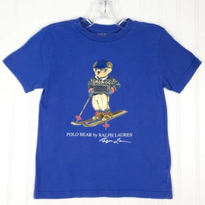 Polo Ralph Lauren Bear Ski Graphic Print T-Shirt Boys 6 Blue Cotton Crew Neck - Picture 1 of 4