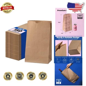 Durable 150 Pack Kraft Lunch Bags - 13 x 7 x 4.5” Paper for Packing & Storage - Picture 1 of 9