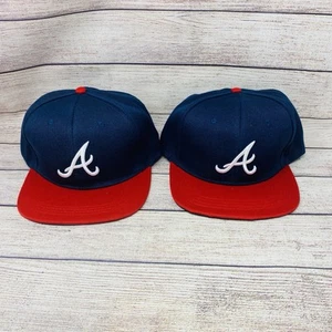 Lot of 2! Atlanta Braves Snap Back Cap Hat Embroidered ATL Adjustable Flat Bill - Picture 1 of 5