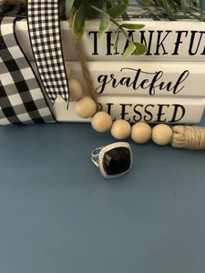 DAVID YURMAN Sterling Silver 17mm Black Onyx & Diamond Ring SZ8 BEAUTIFUL! - Picture 1 of 8