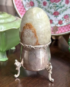 Silver-plate Egg Holder Koi Fish Dolphin 2.25”x1.75” / Marble Egg - Picture 1 of 8