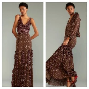 Cynthia Rowley Women's Pippa Silk Ruffle Maxi Skirt NWT 425 brown Sz 0 - Picture 1 of 2