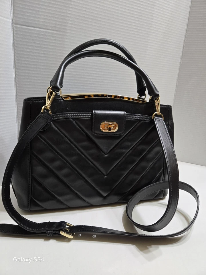 TALBOTS Classic Black Quilted Nappa Leather Two Way Tote Bag - Image 1 of 4