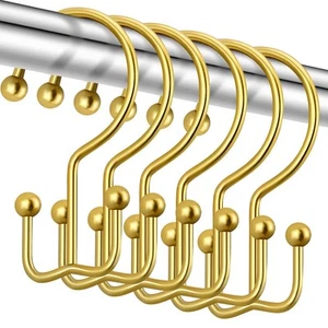 Gold Shower Curtain Hooks, Double Shower Curtain Rings, Stainless Steel Showe... - Picture 1 of 4