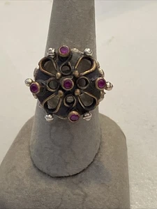 GENUINE RUBY STONE BLACKENED BRONZE 925 RING 8 1/4 RENAISSANCE REVIVAL BEZEL SET - Picture 1 of 11