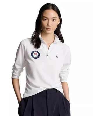 Polo Ralph Lauren Mujer Equipo EE. UU. Micro-Punto Malla Cuarto-Zip Talla M Blanco Nuevo sin Etiquetas Foto 1 de 4