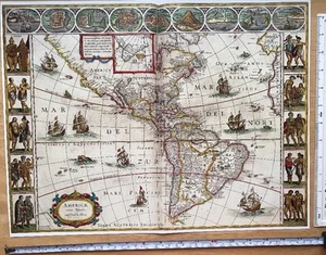 Large Old Antique Blaeu Poster Map New World America 1600s REPRINT Vignette - Picture 1 of 12