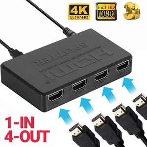 HDMI Splitter 1 In 4 Out 4K 1080p HD 4 Port Repeater Amplifier Video Splitter  - Picture 1 of 8