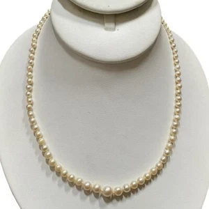 Vintage Cultured Pearl 10k Gold Clasp Choker Necklace Graduated Hand Knotted 16” - Picture 1 of 7