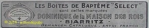 PUBLICITE CHOCOLAT DOMINIQUE BIARRITZ MAISON DES ROIS BOITE BAPTEME DE 1924 AD - Imagen 1 de 1