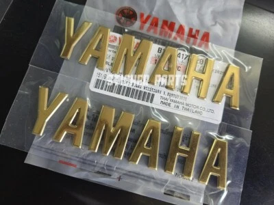 2X SET STICKER FOR YAMAHA FUEL TANK EMBLEM LOGO DECAL FAIRING GOLD 3D 28x120 MM. - Imagem 1 de 4