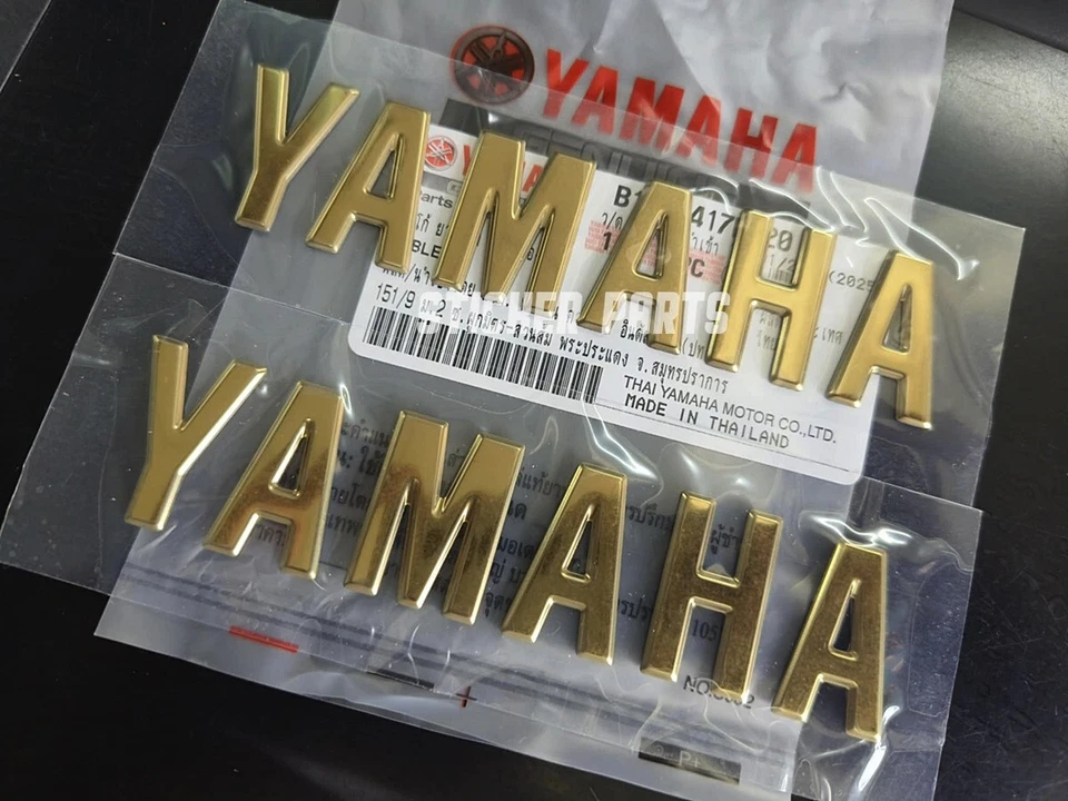 2X SET STICKER FOR YAMAHA FUEL TANK EMBLEM LOGO DECAL FAIRING GOLD 3D 28x120 MM. - Изображение 1 из 4