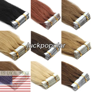 Seamless Tape in Hair Extensions Skin Wefts Remy Brazilian Hair Full Head 60Pcs - Bild 1 von 119