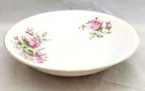 Paden City PINK ROSE Floral Green Leaves Smooth Gold Trim 8" COUPE SOUP BOWL - Picture 1 of 5
