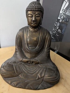 Antike chinesische oder japanische Buddha Bronze schwere Statue H33 cm x L26 cm - Bild 1 von 18