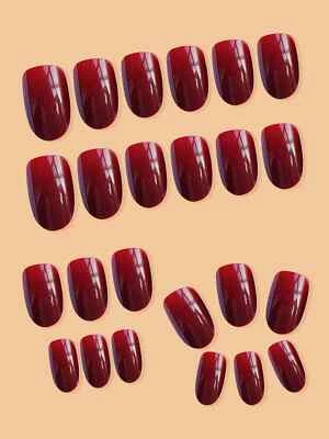 24pcs Oval Burgundy Glossy Fake Nail False Nails Press On Nails Glue On Nails - Image 1 of 4