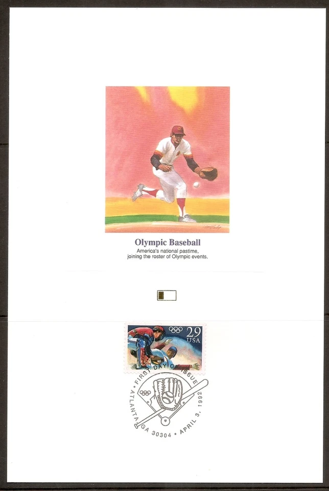 US SC # 2619 Olympic Baseball FDC. Fleetwood Proofcard Edition.  - Image 1 of 1