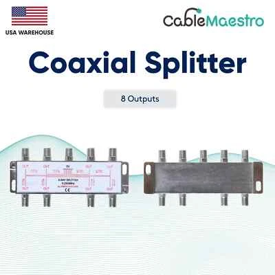 8 Way  Power Pass Coax Splitter TV 5-2300MHz Satellite RG6 RG59 Coaxial Cable - Image 1 of 4