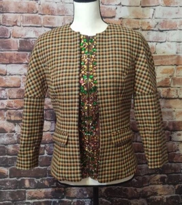 VINTAGE BODY BY VICTORIA WOOL BLAZER JACKET W/ REMOVABLE GEM PANELS sz 4 BROWN  - Picture 1 of 7