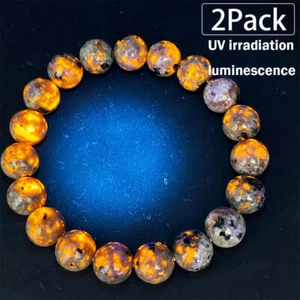 2pz Braccialetto Pietra Fiamma Naturale Yooperlite UV Pietra Fuoco Braccialetto Energia - Foto 1 di 13