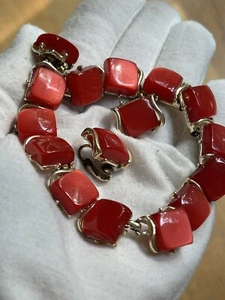 Vintage Coro Rubin Rot Moonglow Halskette Ohrringe Set Signiert MidCentury Retro - Bild 1 von 24