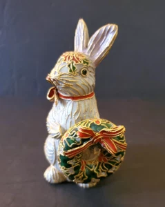 De Colección Adorable Intrincada Cloisonne Navidad Conejo Corona Estatuilla 4.75" Alto - Imagen 1 de 11